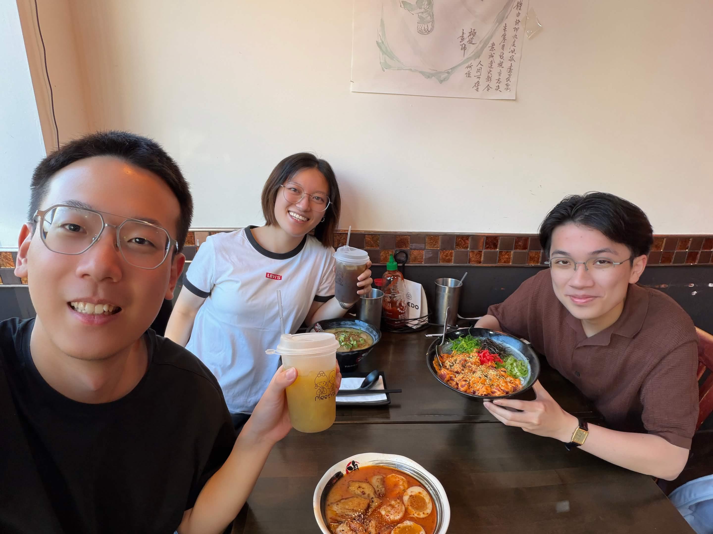 Lab members sharing a meal